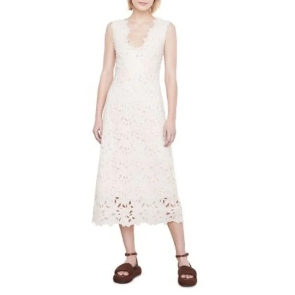 NWT‎ Vince Nouveau Floral Lace Midi Dress Cream Size 8
